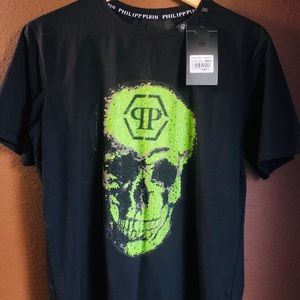 NWT PHILIPP PLEIN SKULL MEN'S BLACK T-SHIRT SZ L